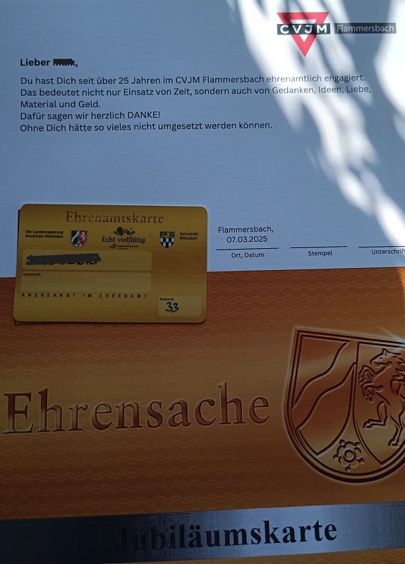 Ehrenamtskarte CVJM Flammersbach, Bildrechte: CVJM Flammersbach